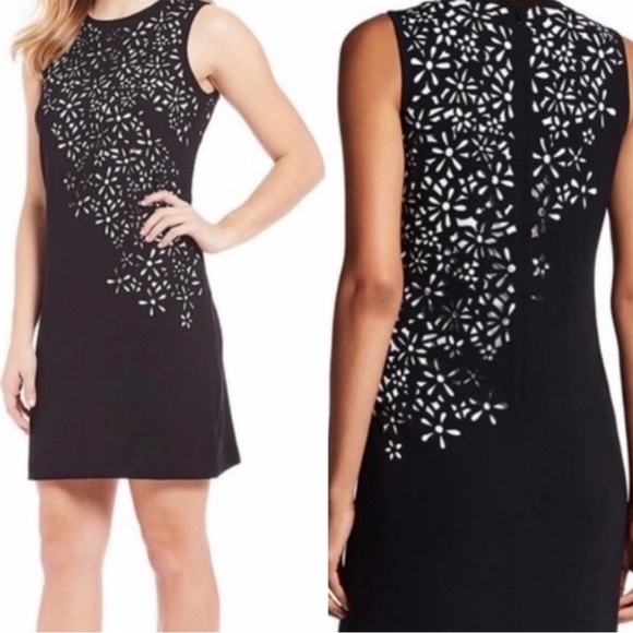 Calvin Klein Black Floral Laser Cut Sheath Dress - Picture 1 of 6